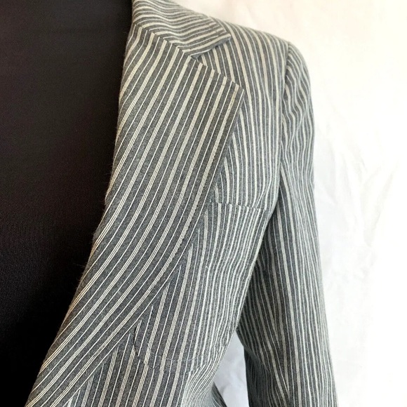 Theory Steel Blue Cotton Blend Striped Blazer - Size 8 Medium - Picture 2 of 5